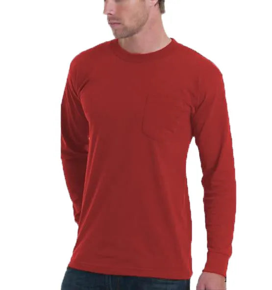 Long Sleeve Heavyweight 100% Cotton T-Shirt with Pocket - Made in USA Bayside