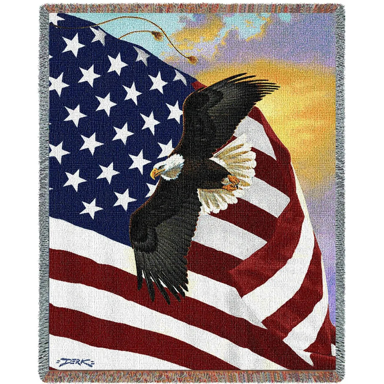 Majestic Eagle USA Flag Cotton Woven Blanket Throw Pure Country